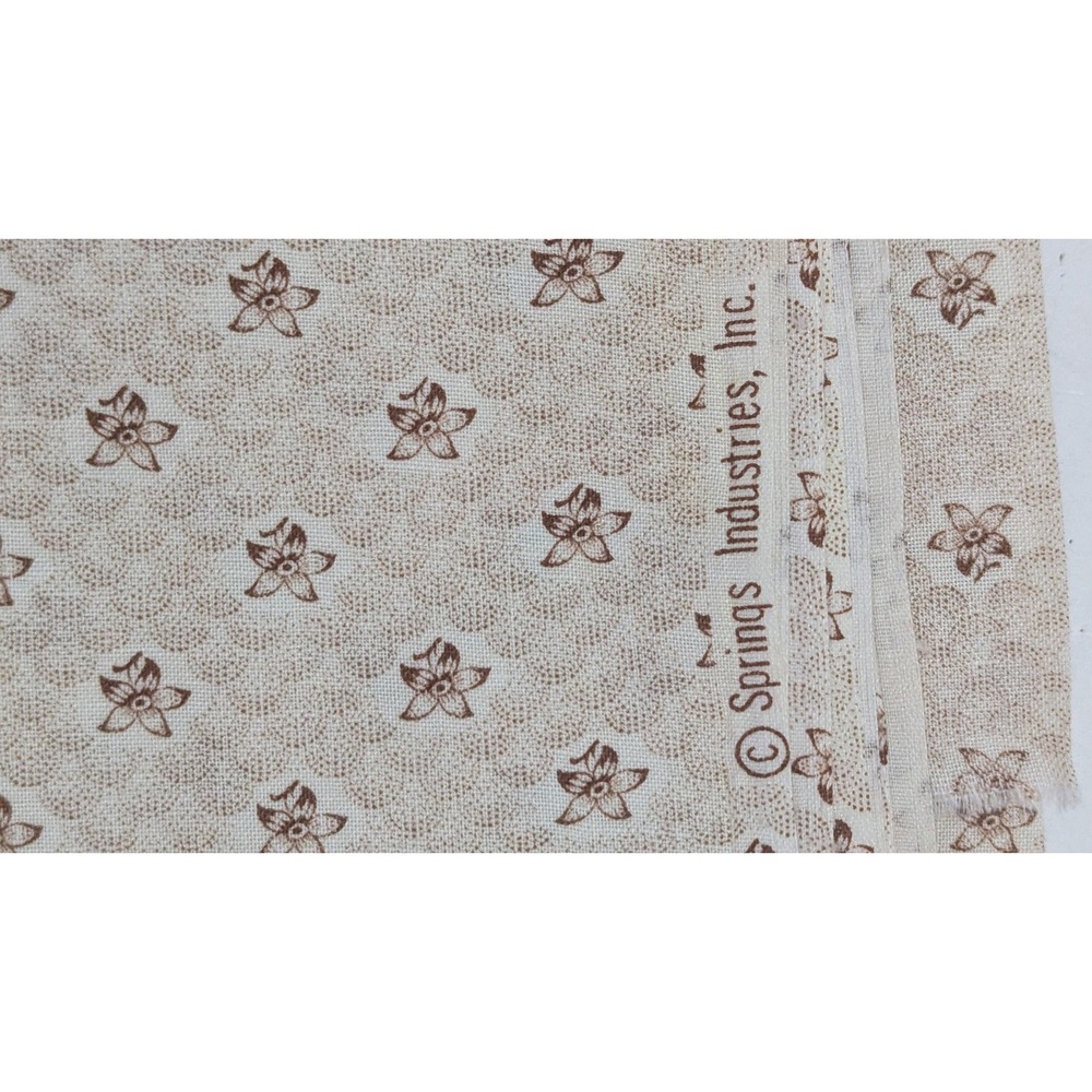Vintage Springs Industries Brown Floral‎ Cotton Fabric 52x42 Plus Scraps